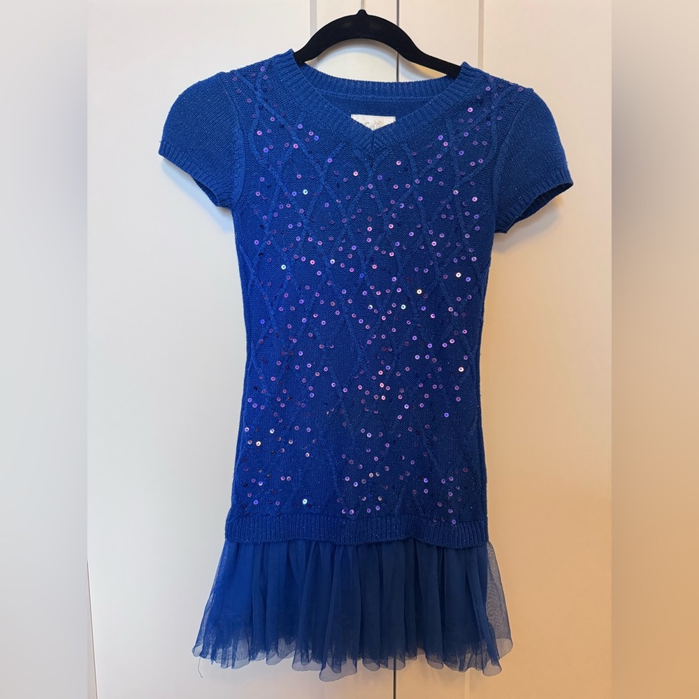 Girls size 8 blue sequin sweater dress